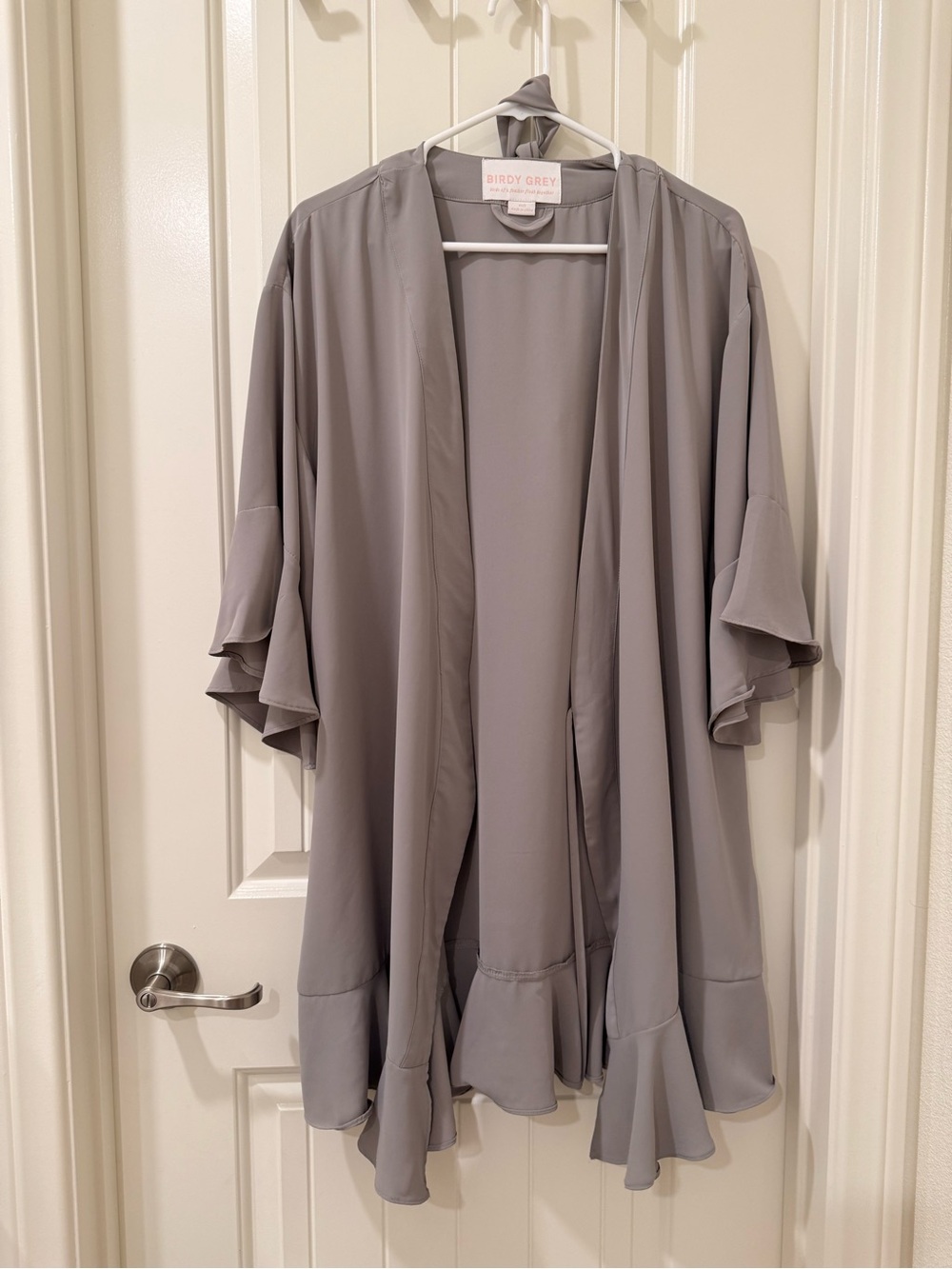 Birdy Grey Light Gray Ruffle Kimono Robe